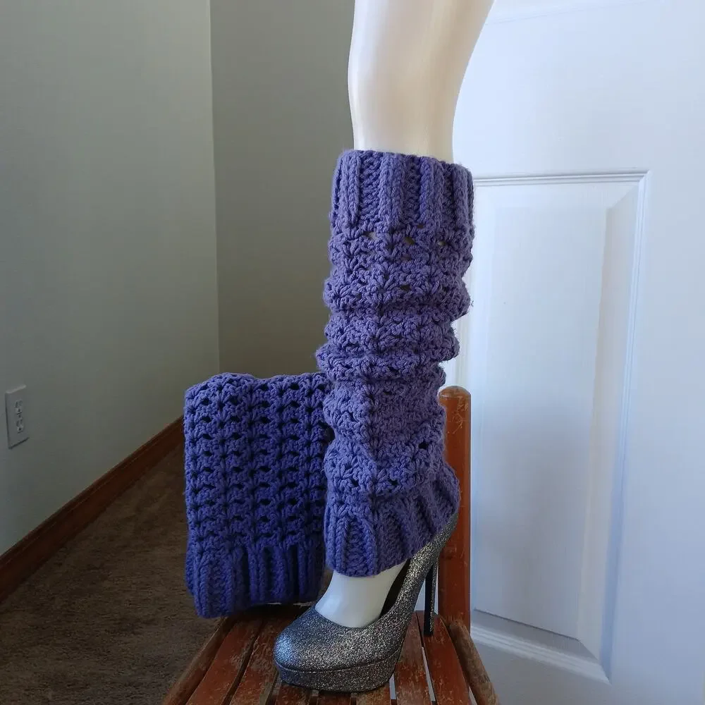 Thistle Leg Warmers OSFM crochet warm thick chunky over knee dance premade - Picture 3 of 12